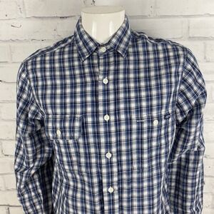 Ralph Lauren Polo Shirt Men's Medium Long Sleeve Linen Blend Plaid Chest Pockets